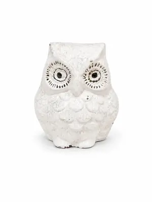 White Deco Brass Owl Idol (सफेद डेको उल्लू)