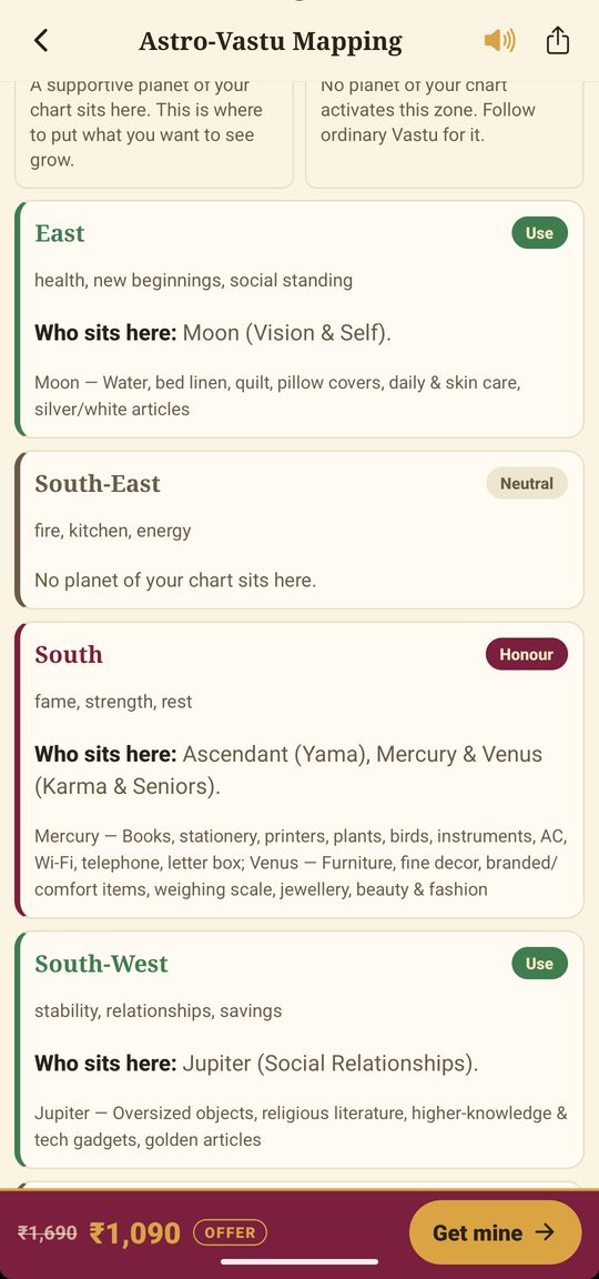One status per zone — screen from the MahaJyotish app