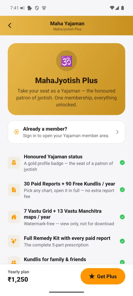 MahaJyotish app — Maha Yajaman membership