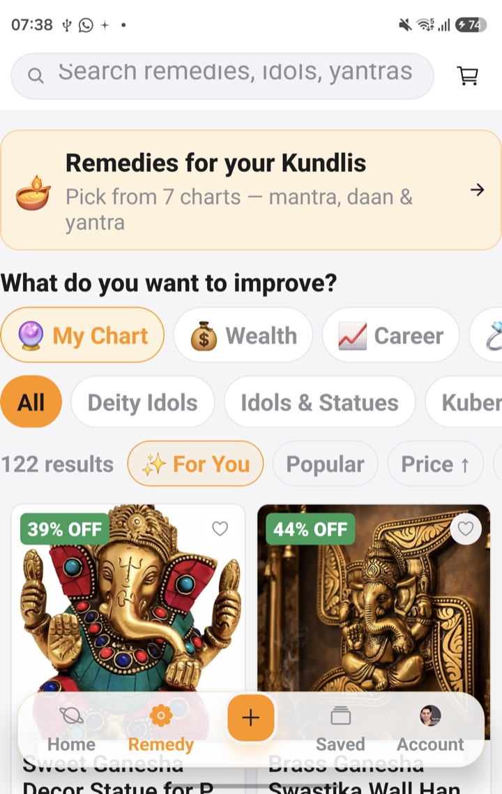 Personalised remedies, deity idols and yantras in the app