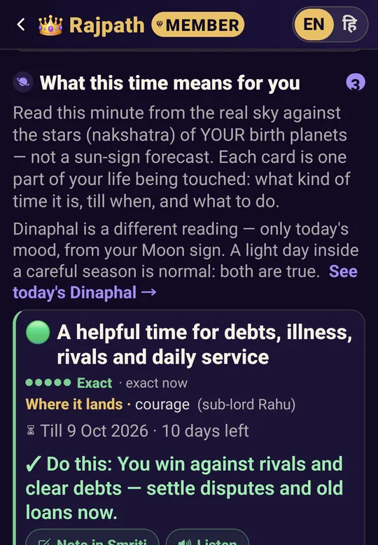 MahaJyotish app — What this time means for you