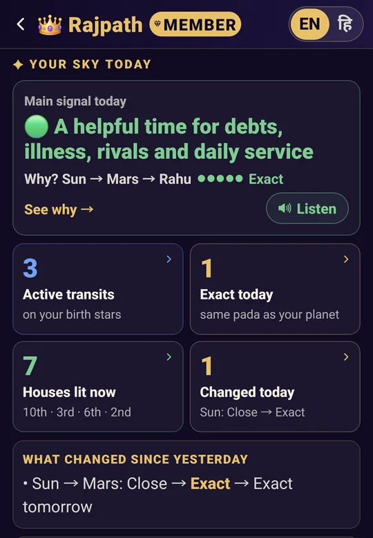 MahaJyotish app — Your sky today